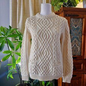 NWT Aran Mor 100% Wool Cable Knit Cream/Ivory Women's Sweater Size M